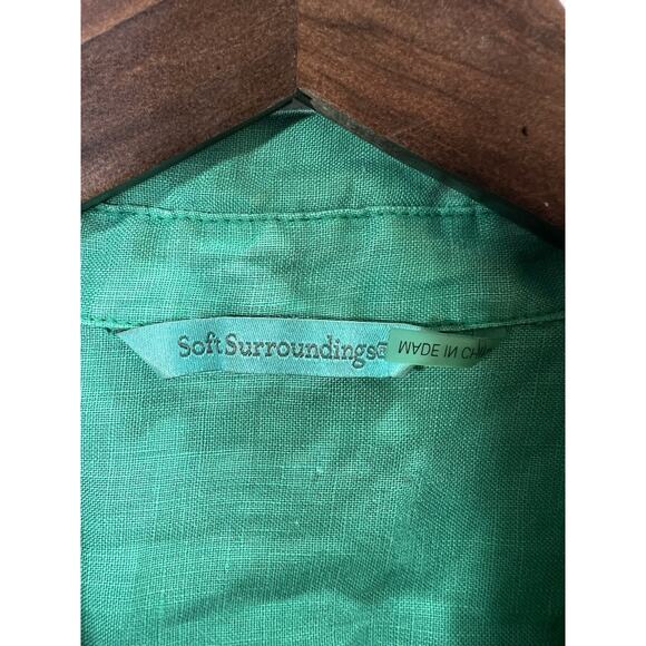 Soft Surroundings Womens Linen Blouse Sz L XL Kelly Green Classic Preppy Casual - Picture 3 of 9